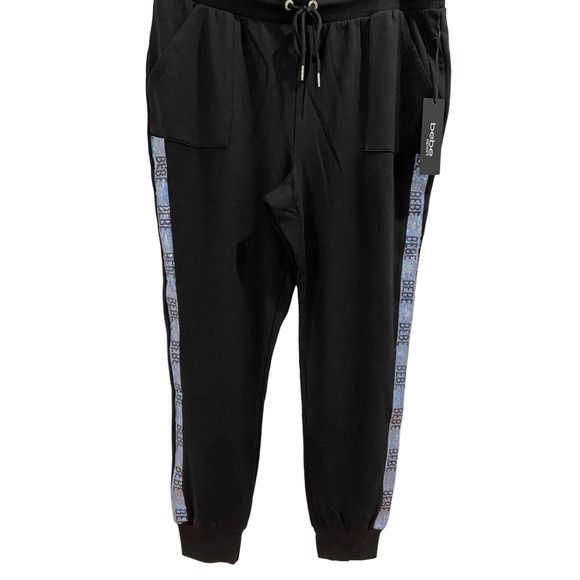 BEBE Women's Black Sequin Striped Joggers - Chic Comfort In Size Medium wom825 - Picture 4 of 7